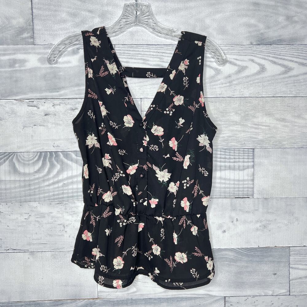 Sienna Sky Black Floral Sleeveless Peplum Blouse